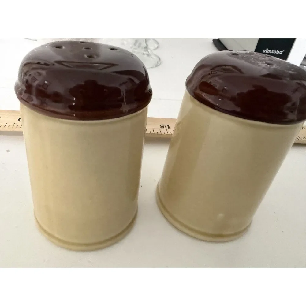 Vtg fine quality Japan Asake stoneware salt and pepper shakers with vegetable m